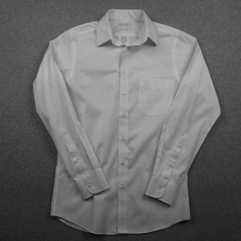 Roundtree Yorke Gold Label Dress Shirt Mens 14.5 33 Slim White Non-Iron Cotton
